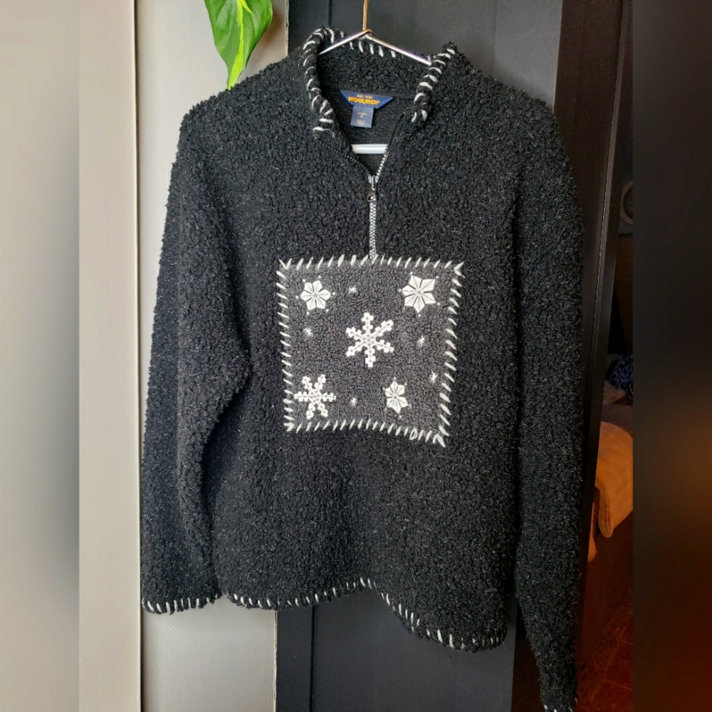 Vintage woolrich womens 1/2 zip pullover snow flake sherpa size medium